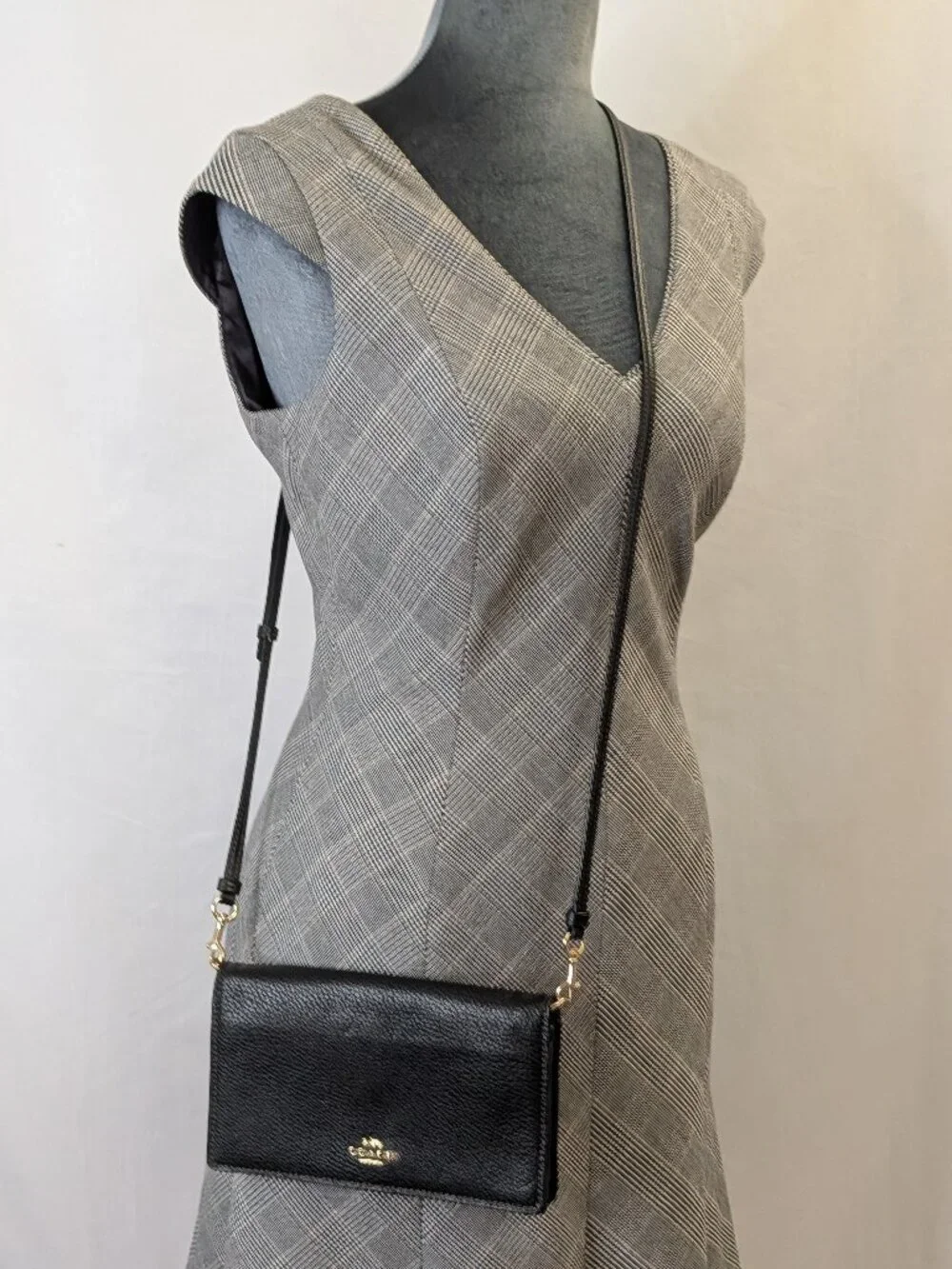 Coach Black Leather Crossbody Bag with Gold Chain